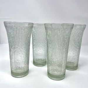 Vintage Jeannette Finlandia Tree Bark Clear Rippled Flared Tumblers Glasses